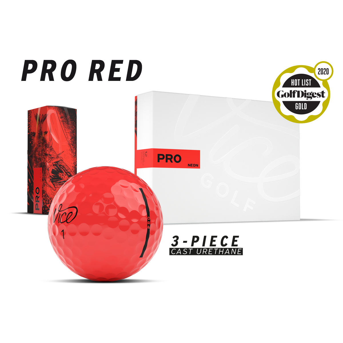 Pelotas de Golf Vice Pro Neon Red