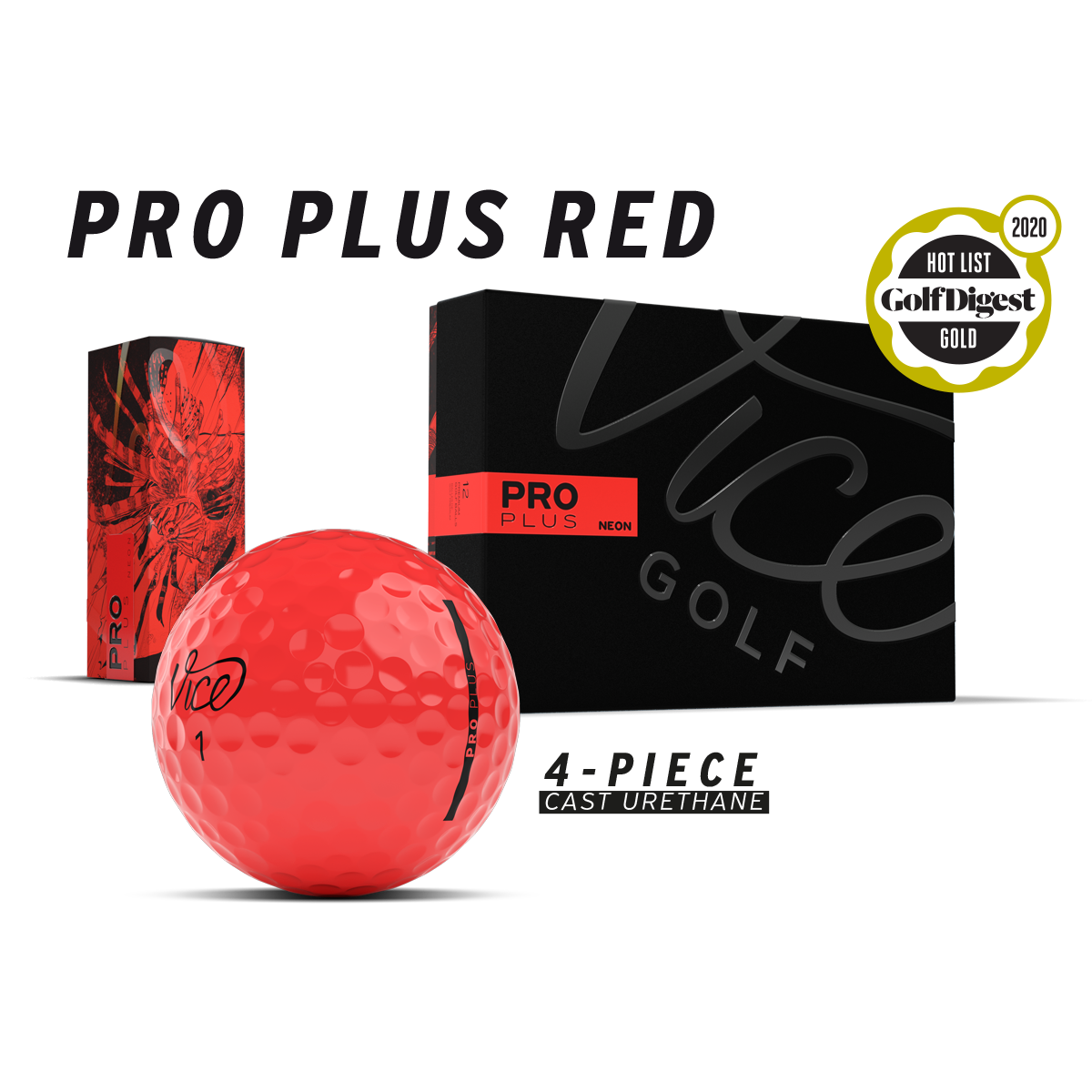Pelotas de Golf Vice Pro Plus Neon Red