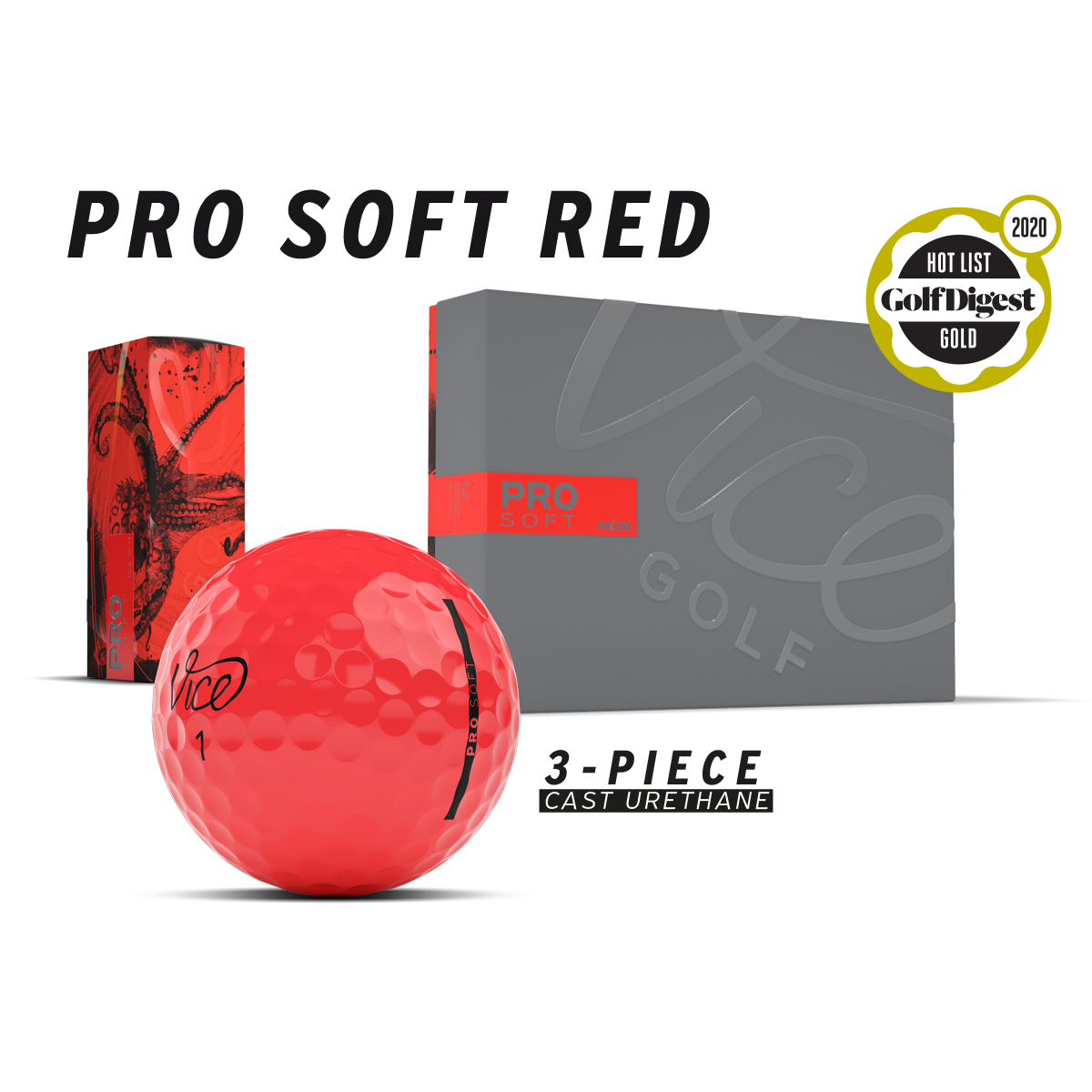 Pelotas de Golf Vice Pro Soft Neon Red